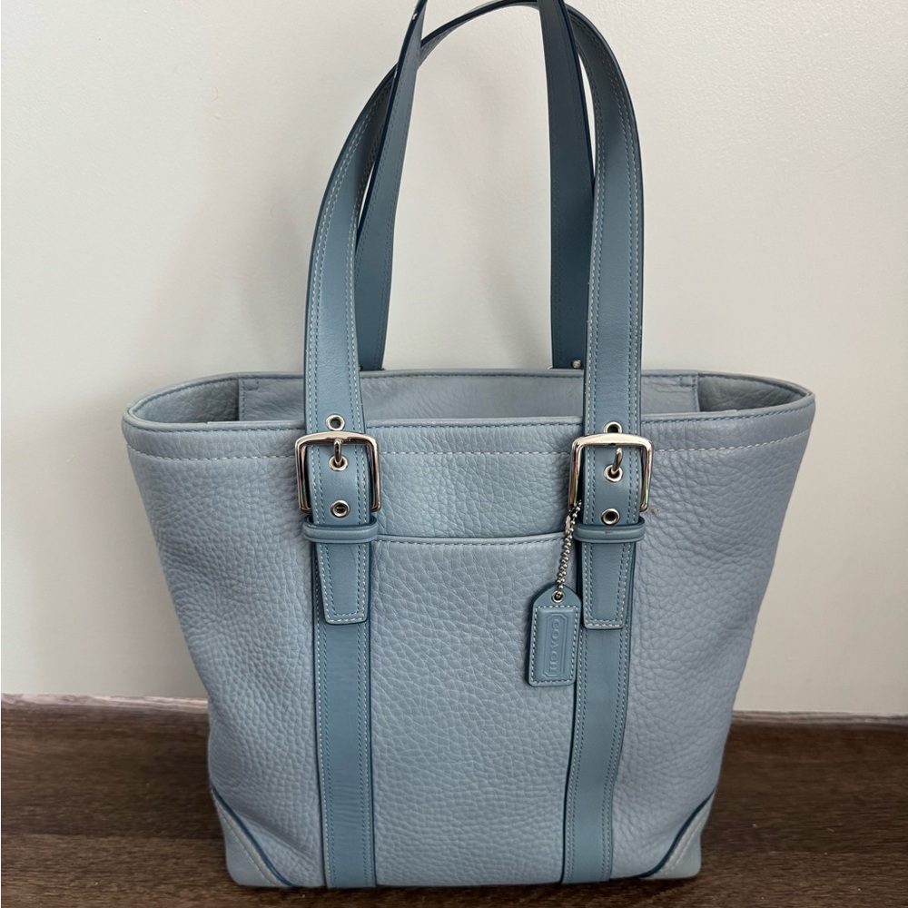 Coach Hampton Pebbled Blue Leather Tote